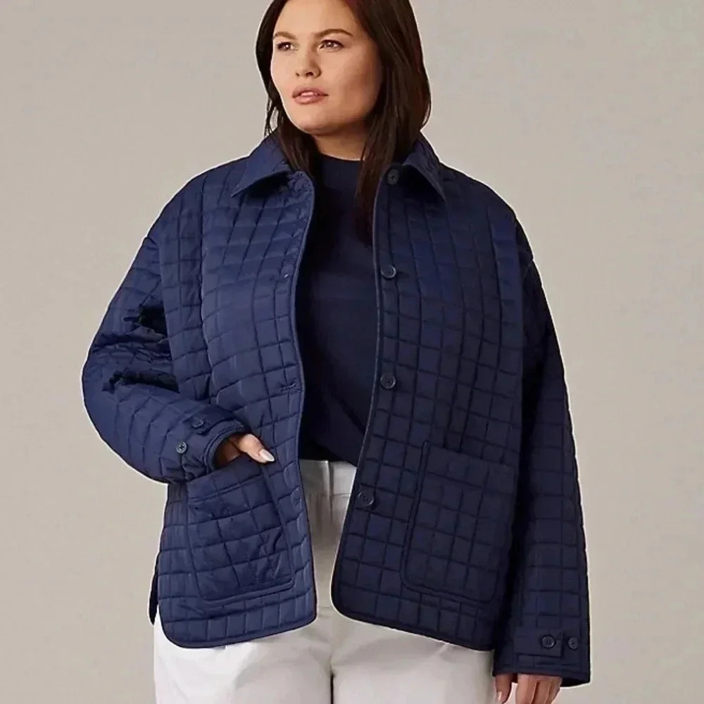 Hudson North Square Quilt Polyfill Navy  Oversized Jacket Size Small